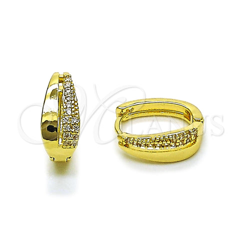 Oro Laminado Huggie Hoop, Gold Filled Style with White Cubic Zirconia, Polished, Golden Finish, 02.323.0118.14