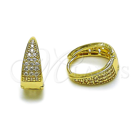 Oro Laminado Huggie Hoop, Gold Filled Style with White Cubic Zirconia, Polished, Golden Finish, 02.323.0119.14