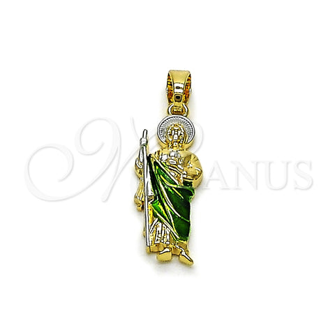 Oro Laminado Religious Pendant, Gold Filled Style San Judas Design, Polished, Tricolor, 05.210.0018.1