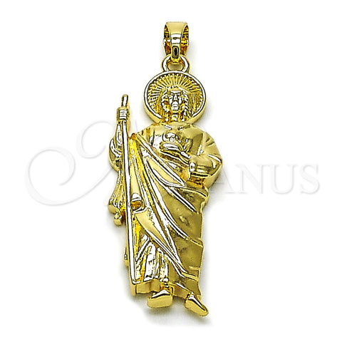 Oro Laminado Religious Pendant, Gold Filled Style San Judas Design, Polished, Golden Finish, 05.210.0019