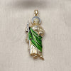 Oro Laminado Religious Pendant, Gold Filled Style San Judas Design, Polished, Tricolor, 05.210.0020.1
