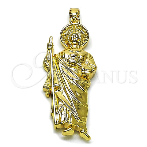 Oro Laminado Religious Pendant, Gold Filled Style San Judas Design, Polished, Golden Finish, 05.210.0021