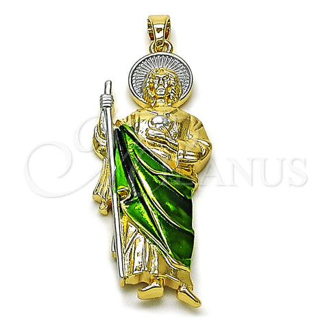 Oro Laminado Religious Pendant, Gold Filled Style San Judas Design, Polished, Tricolor, 05.210.0021.1