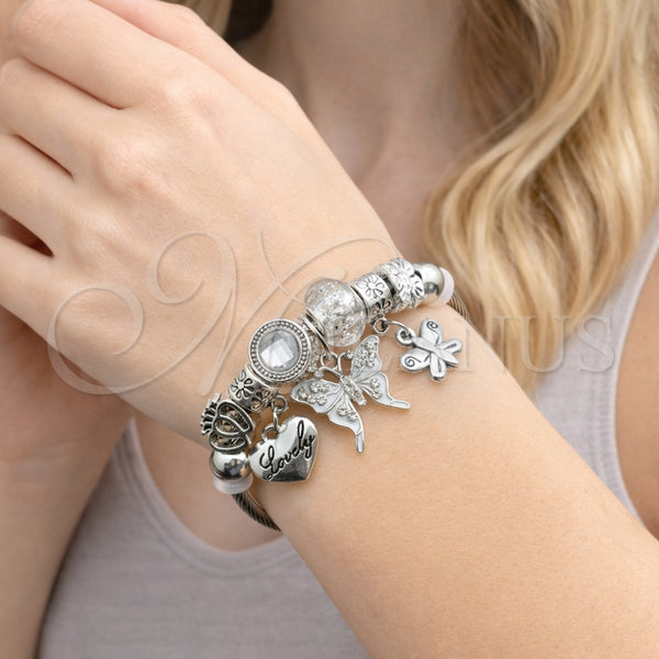 Stainless Steel Jewelry — Individual Bangle Butterfly and Heart Design with White — alternate product view — SKU 164481 | Acero Inoxidable joyería — Individual Bangle Butterfly and corazón diseño with blanco — SKU 164481