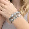 Stainless Steel Individual Bangle, Butterfly and Heart Design, with White Crystal, White Enamel Finish, Steel Finish, 07.454.0004 (03 MM Thickness, One size fits all)