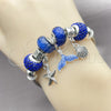 Stainless Steel Individual Bangle, Shell and Fish Design, with Sapphire Blue Crystal, Blue Enamel Finish, Steel Finish, 07.454.0005 (03 MM Thickness, One size fits all)