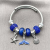 Stainless Steel Individual Bangle, Shell and Fish Design, with Sapphire Blue Crystal, Blue Enamel Finish, Steel Finish, 07.454.0005 (03 MM Thickness, One size fits all)