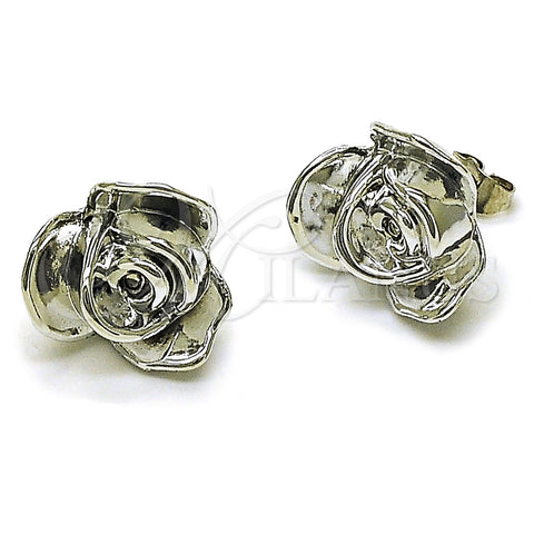 Rhodium Plated Stud Earring, Flower Design, Polished, Rhodium Finish, 02.455.0003