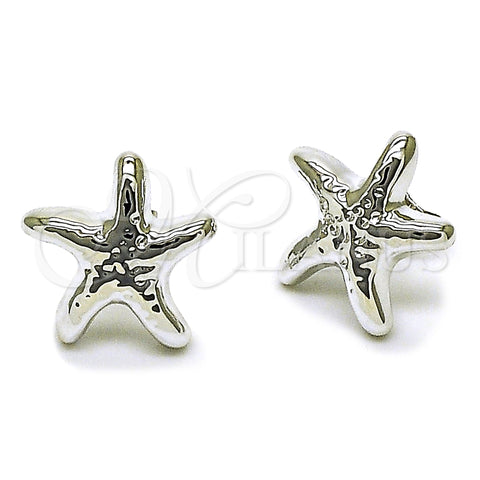 Rhodium Plated Stud Earring, Star Design, Polished, Rhodium Finish, 02.455.0004
