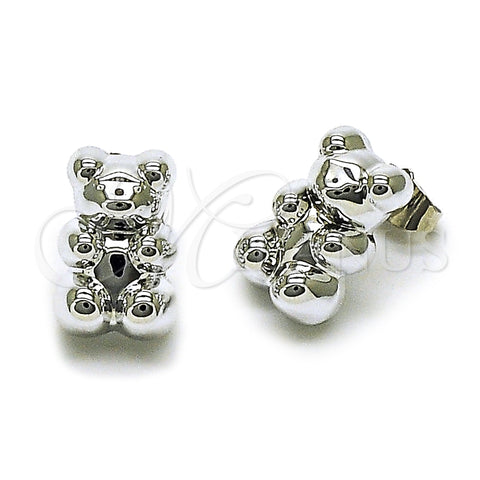Rhodium Plated Stud Earring, Teddy Bear Design, Polished, Rhodium Finish, 02.455.0006