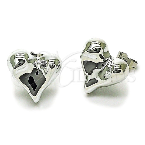 Rhodium Plated Stud Earring, Heart Design, Polished, Rhodium Finish, 02.455.0011