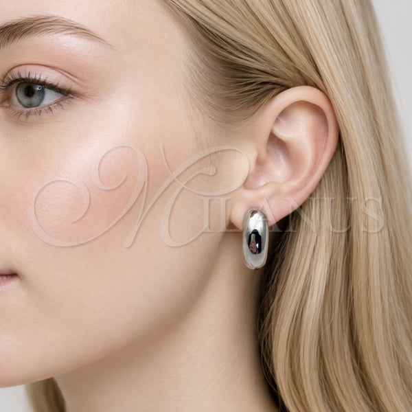 White Gold Filled Hoop Earrings — Medium Hoop Polished 02. — main product view — SKU 164503 | Oro Laminado Blanco aretes de aro — Medium Hoop pulido 02. — SKU 164503