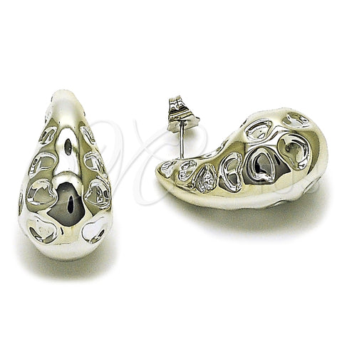 Rhodium Plated Stud Earring, Teardrop Design, Polished, Rhodium Finish, 02.455.0024