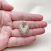Oro Laminado Fancy Pendant, Gold Filled Style Heart Design, with White Cubic Zirconia, Polished, Golden Finish, 05.213.0199