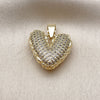Oro Laminado Fancy Pendant, Gold Filled Style Heart Design, with White Cubic Zirconia, Polished, Golden Finish, 05.213.0199