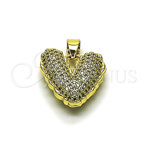 Oro Laminado Fancy Pendant, Gold Filled Style Heart Design, with White Cubic Zirconia, Polished, Golden Finish, 05.213.0199