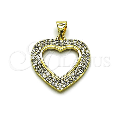 Oro Laminado Fancy Pendant, Gold Filled Style Heart Design, with White Cubic Zirconia, Polished, Golden Finish, 05.213.0200