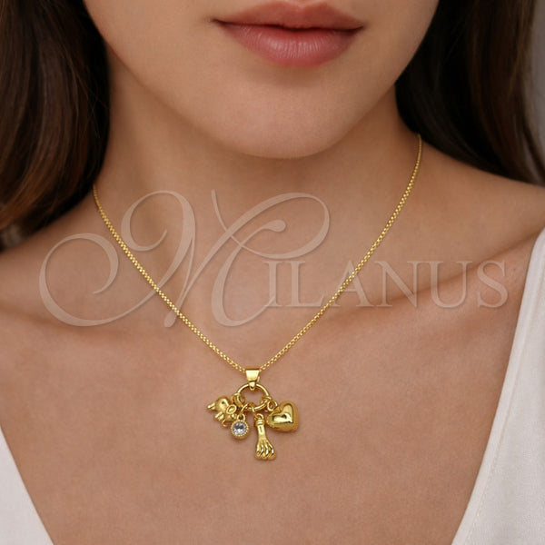 Gold Filled Pendant — Religious Pendant Elephant and Heart Design with White — alternate product view — SKU 164521 | Oro Laminado dije — Religious Pendant Elephant and corazón diseño with blanco — SKU 164521