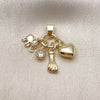 Oro Laminado Religious Pendant, Gold Filled Style Elephant and Heart Design, with White Cubic Zirconia, Polished, Golden Finish, 05.213.0201