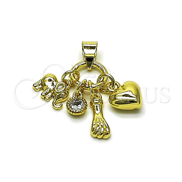 Gold Filled Pendant — Religious Pendant Elephant and Heart Design with White — main product view — SKU 164521 | Oro Laminado dije — Religious Pendant Elephant and corazón diseño with blanco — SKU 164521