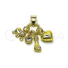 Oro Laminado Religious Pendant, Gold Filled Style Elephant and Heart Design, with White Cubic Zirconia, Polished, Golden Finish, 05.213.0201
