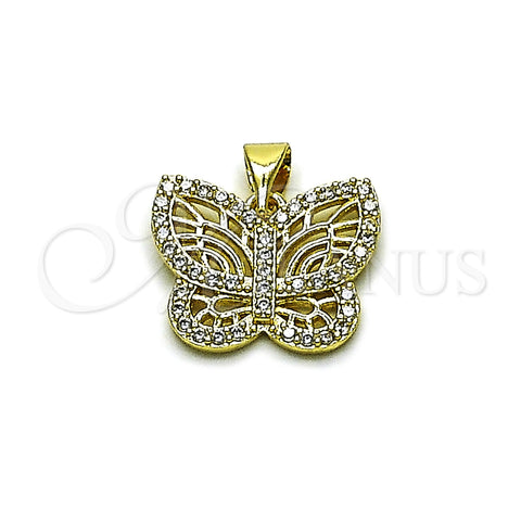 Oro Laminado Fancy Pendant, Gold Filled Style Butterfly Design, with White Cubic Zirconia, Polished, Golden Finish, 05.213.0205
