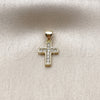 Oro Laminado Religious Pendant, Gold Filled Style Cross Design, with White Cubic Zirconia, Polished, Golden Finish, 05.213.0206