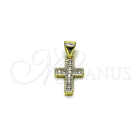Oro Laminado Religious Pendant, Gold Filled Style Cross Design, with White Cubic Zirconia, Polished, Golden Finish, 05.213.0206