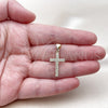 Oro Laminado Religious Pendant, Gold Filled Style Cross Design, with White Micro Pave, Polished, Golden Finish, 05.213.0207