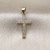 Oro Laminado Religious Pendant, Gold Filled Style Cross Design, with White Micro Pave, Polished, Golden Finish, 05.213.0207