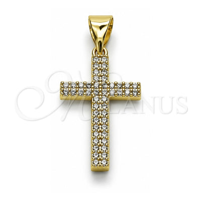 Oro Laminado Religious Pendant, Gold Filled Style Cross Design, with White Micro Pave, Polished, Golden Finish, 05.213.0207