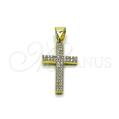Oro Laminado Religious Pendant, Gold Filled Style Cross Design, with White Micro Pave, Polished, Golden Finish, 05.213.0207