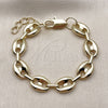 Oro Laminado Fancy Bracelet, Gold Filled Style Puff Mariner Design, Polished, Golden Finish, 04.213.0345.07 (Thickness, 7 Inches Length)