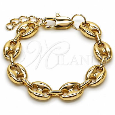 Oro Laminado Fancy Bracelet, Gold Filled Style Puff Mariner Design, Polished, Golden Finish, 04.213.0345.07 (Thickness, 8 Inches Length)