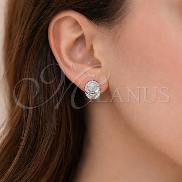 White Gold Filled Hoop Earrings — Huggie Hoop with White Micro Pave Polished 02. — alternate product view — SKU 164543 | Oro Laminado Blanco aretes de aro — Huggie Hoop with blanco Micro Pave pulido 02. — SKU 164543