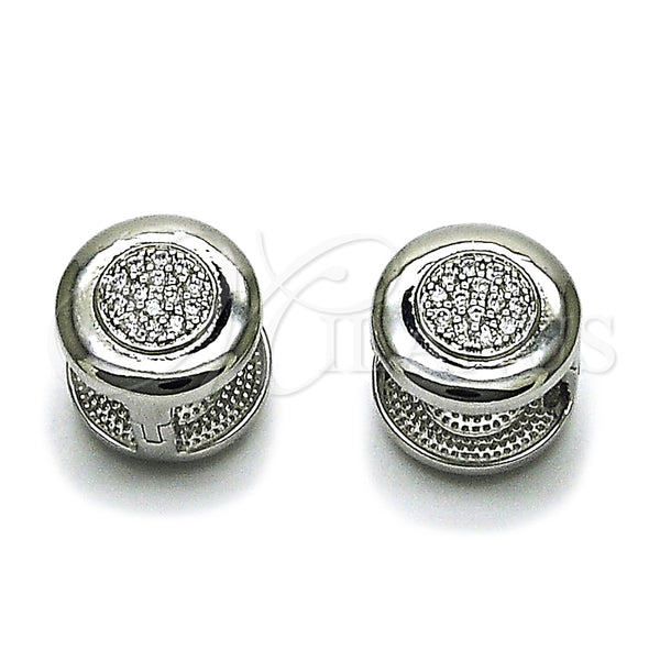 White Gold Filled Hoop Earrings — Huggie Hoop with White Micro Pave Polished 02. — main product view — SKU 164543 | Oro Laminado Blanco aretes de aro — Huggie Hoop with blanco Micro Pave pulido 02. — SKU 164543