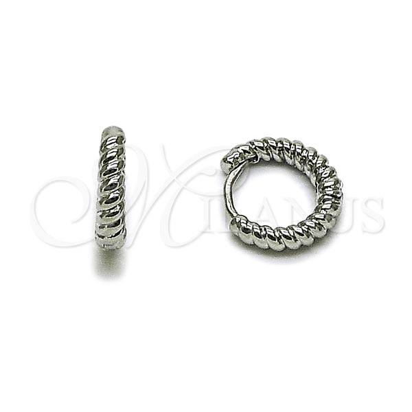 White Gold Filled Hoop Earrings — Huggie Hoop Twist Design Polished 02. — main product view — SKU 164549 | Oro Laminado Blanco aretes de aro — Huggie Hoop Twist diseño pulido 02. — SKU 164549