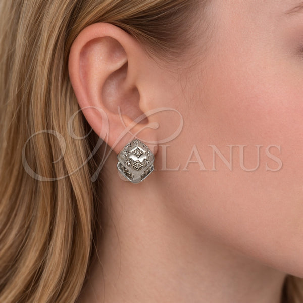 White Gold Filled Hoop Earrings — Huggie Hoop with White Cubic Zirconia Polished 02. — alternate product view — SKU 164554 | Oro Laminado Blanco aretes de aro — Huggie Hoop with blanco Cubic Zirconia pulido 02. — SKU 164554
