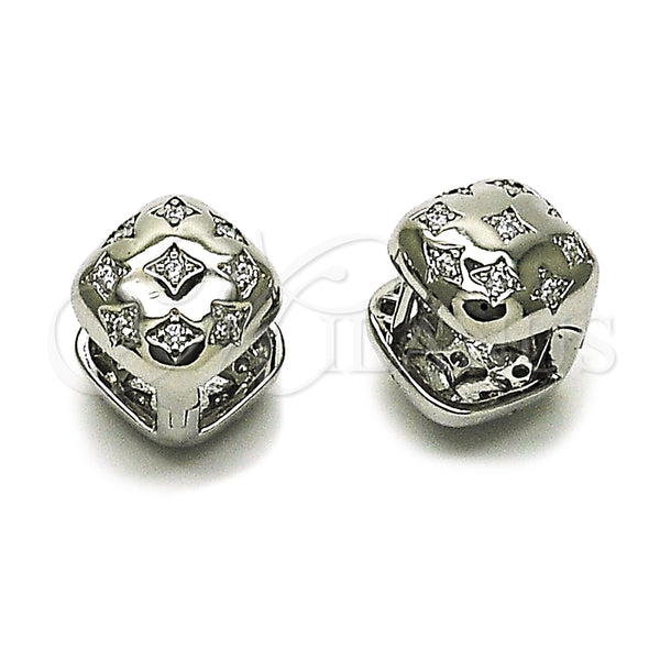 White Gold Filled Hoop Earrings — Huggie Hoop with White Cubic Zirconia Polished 02. — main product view — SKU 164554 | Oro Laminado Blanco aretes de aro — Huggie Hoop with blanco Cubic Zirconia pulido 02. — SKU 164554
