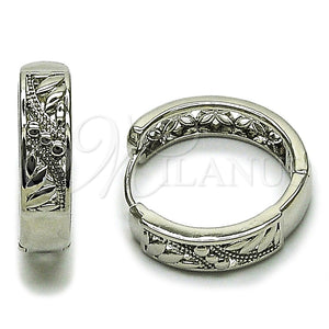 White Gold Filled Hoop Earrings — Huggie Hoop Leaf Design Polished 02. — main product view — SKU 164560 | Oro Laminado Blanco aretes de aro — Huggie Hoop Leaf diseño pulido 02. — SKU 164560