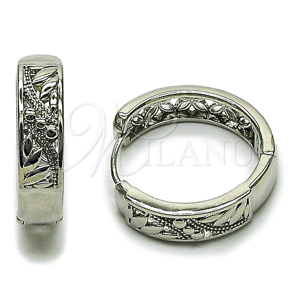 White Gold Filled Hoop Earrings — Huggie Hoop Leaf Design Polished 02. — main product view — SKU 164560 | Oro Laminado Blanco aretes de aro — Huggie Hoop Leaf diseño pulido 02. — SKU 164560