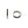 Rhodium Gold Filled Huggie Hoop, with Green Cubic Zirconia, Polished, Rhodium Finish, 02.213.0796.1.14