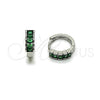 Rhodium Gold Filled Huggie Hoop, with Green Cubic Zirconia, Polished, Rhodium Finish, 02.213.0934.14
