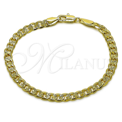 Oro Laminado Basic Bracelet, Gold Filled Style Curb Design, Diamond Cutting Finish, Golden Finish, 04.213.0366.07 (05 MM Thickness, 8 Inches Length)