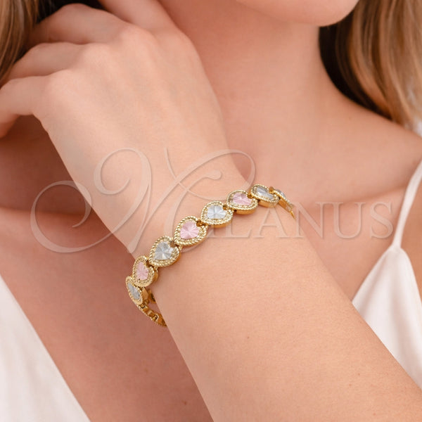 Gold Filled Bracelet — Tennis Bracelet Heart Design Diamond Cutting Tricolor 03. — alternate product view — SKU 164572 | Oro Laminado brazalete — Tennis Bracelet corazón diseño Diamond Cutting Tricolor 03. — SKU 164572