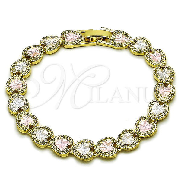 Gold Filled Bracelet — Tennis Bracelet Heart Design Diamond Cutting Tricolor 03. — main product view — SKU 164572 | Oro Laminado brazalete — Tennis Bracelet corazón diseño Diamond Cutting Tricolor 03. — SKU 164572
