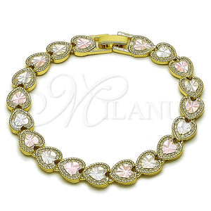 Gold Filled Bracelet — Tennis Bracelet Heart Design Diamond Cutting Tricolor 03. — main product view — SKU 164572 | Oro Laminado brazalete — Tennis Bracelet corazón diseño Diamond Cutting Tricolor 03. — SKU 164572