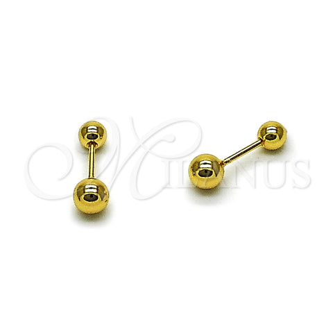 Oro Laminado Stud Earring, Gold Filled Style Ball Design, Polished, Golden Finish, 02.456.0001