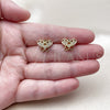 Oro Laminado Stud Earring, Gold Filled Style Butterfly and Mom Design, with White Cubic Zirconia, Polished, Golden Finish, 02.456.0002