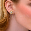 Oro Laminado Stud Earring, Gold Filled Style Love Knot and Twist Design, with Ivory Pearl, Polished, Golden Finish, 02.456.0003